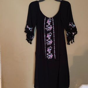 Black floral colorful off the shoulder dress